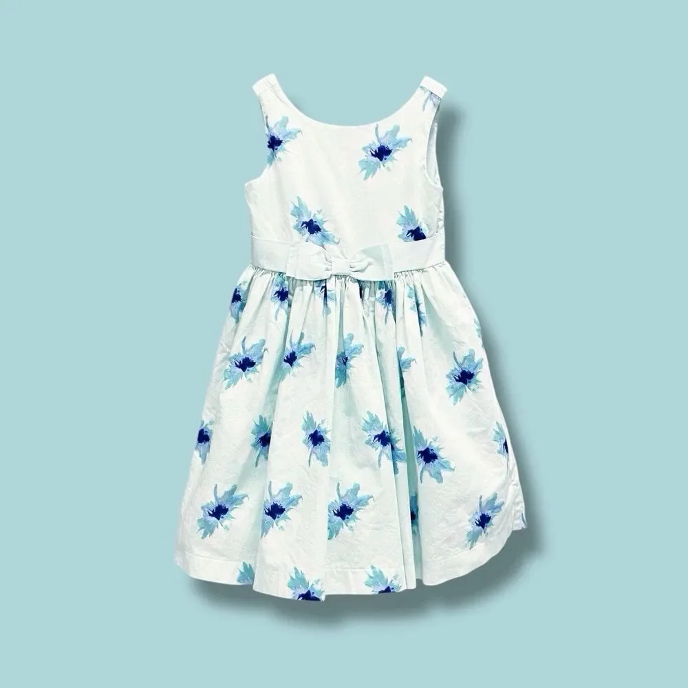 Janie and Jack Girls Sz 6 Floral Sleeveless Lined Spring Easter Dress Bow Twirl - Picture 1 of 12